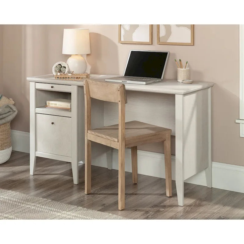 Bureau à piédestal simple avec surface coulissante et tiroir classeur en chêne glacier