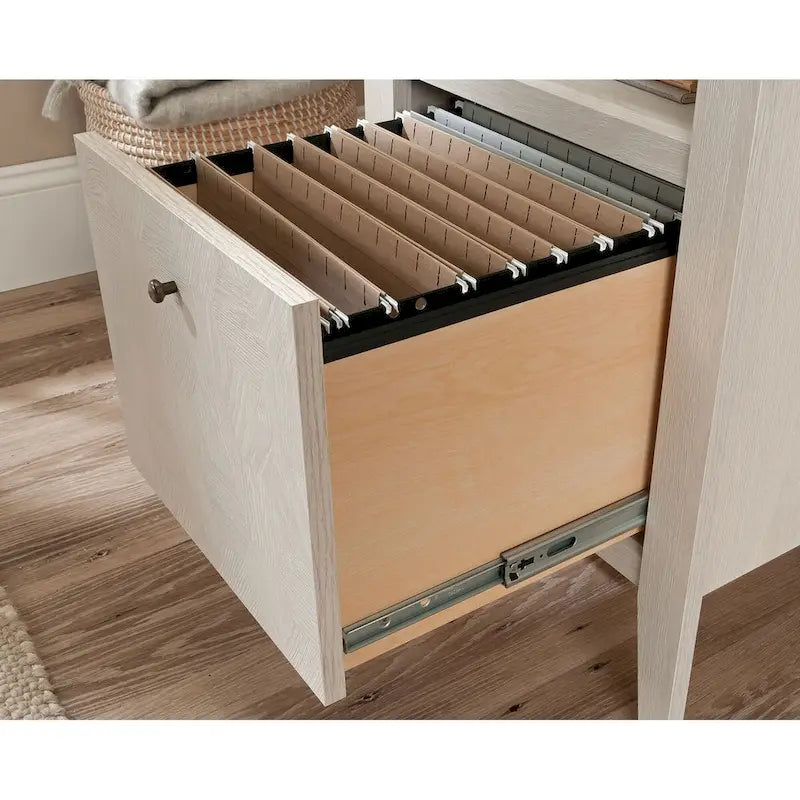 Bureau à piédestal simple avec surface coulissante et tiroir classeur en chêne glacier