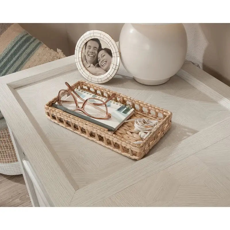 Bureau à piédestal simple avec surface coulissante et tiroir classeur en chêne glacier