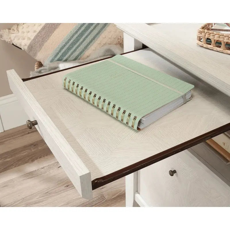 Bureau à piédestal simple avec surface coulissante et tiroir classeur en chêne glacier