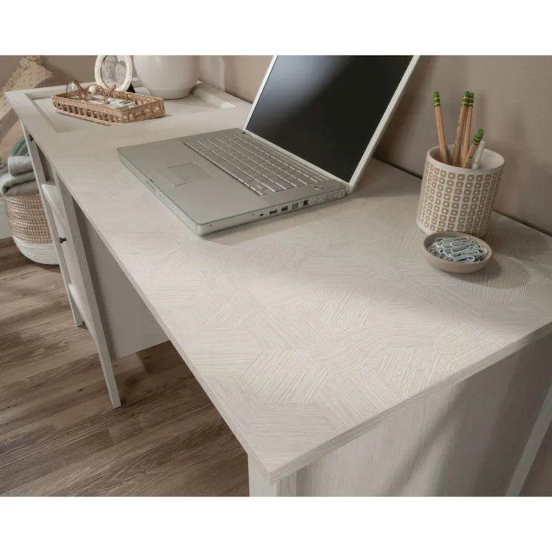 Bureau à piédestal simple avec surface coulissante et tiroir classeur en chêne glacier