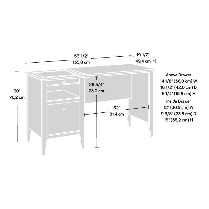Bureau à piédestal simple avec surface coulissante et tiroir classeur en chêne glacier