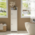 Meuble de salle de bain blanc étroit avec deux portes et étagères réglables
