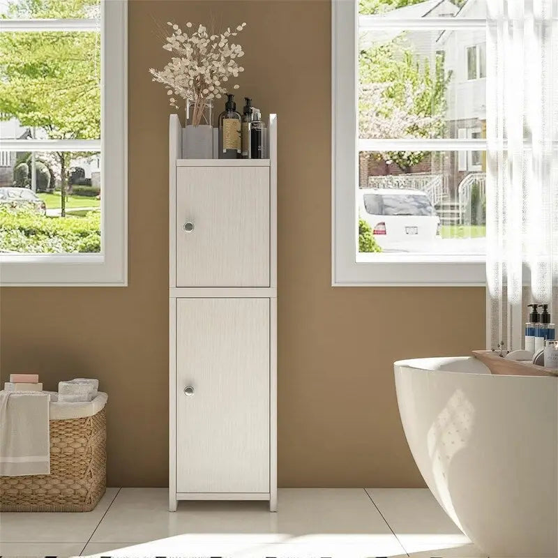 Small Bathroom Storage Cabinet Small Cabinet with Doors and Adjustable Shelves - 7.1D x 7.9W x 29.7H
