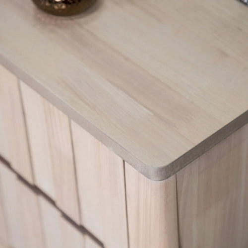 Commode double à 6 tiroirs, blanc délavé, en bois massif, avec cannelures verticales de style Mid-century moderne