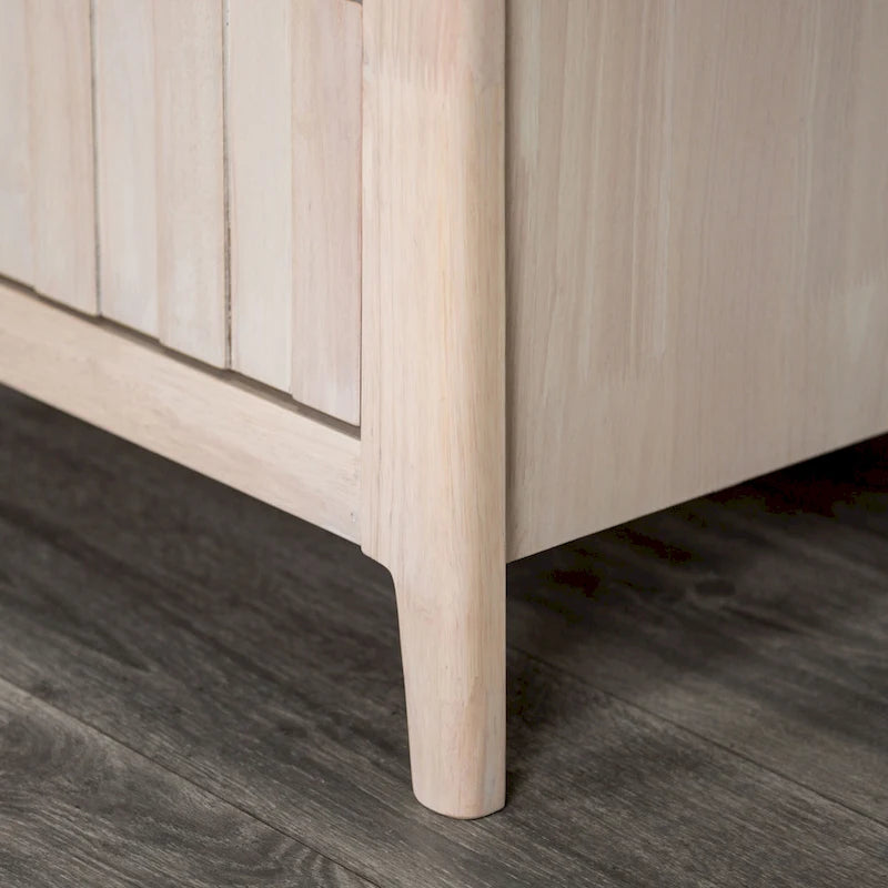 Commode double à 6 tiroirs, blanc délavé, en bois massif, avec cannelures verticales de style Mid-century moderne
