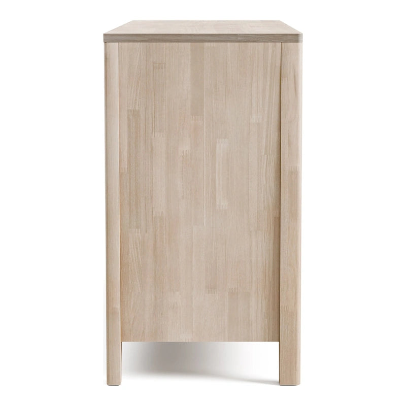Commode double à 6 tiroirs, blanc délavé, en bois massif, avec cannelures verticales de style Mid-century moderne