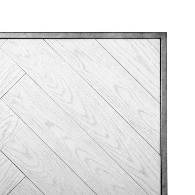 Cadre de lit plateforme à motif chevrons en bois de chêne blanc et acier couleur étain